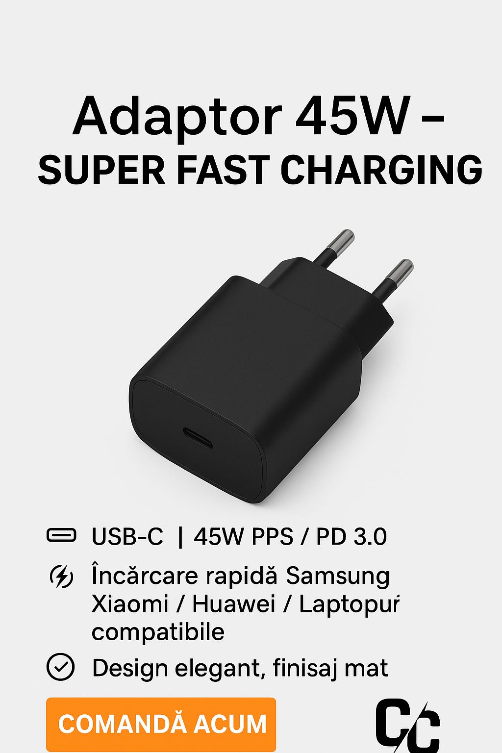 Adaptor retea cu incarcare super rapida 45W negru