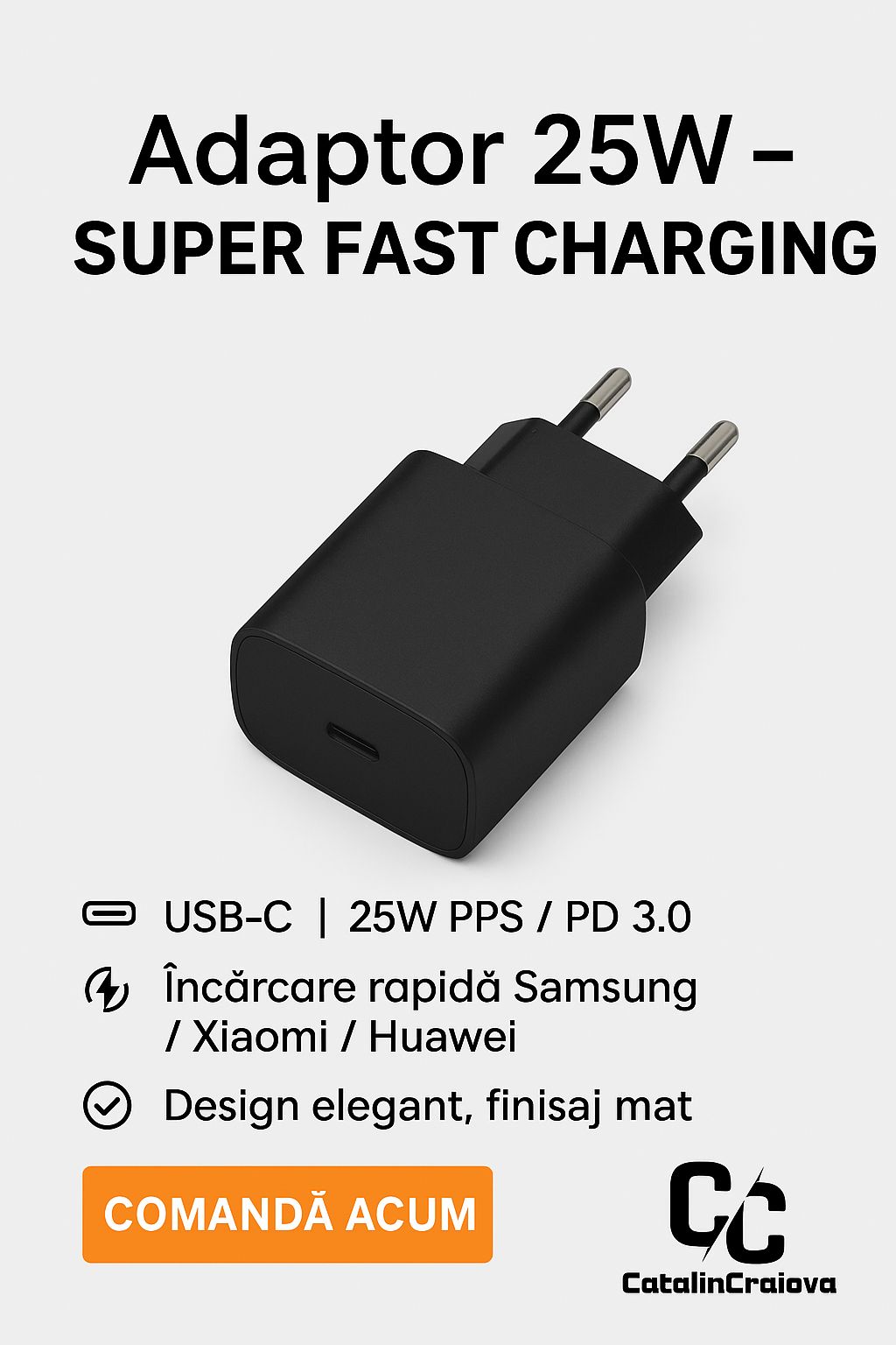 Adaptor retea cu incarcare super rapida negru - 25W